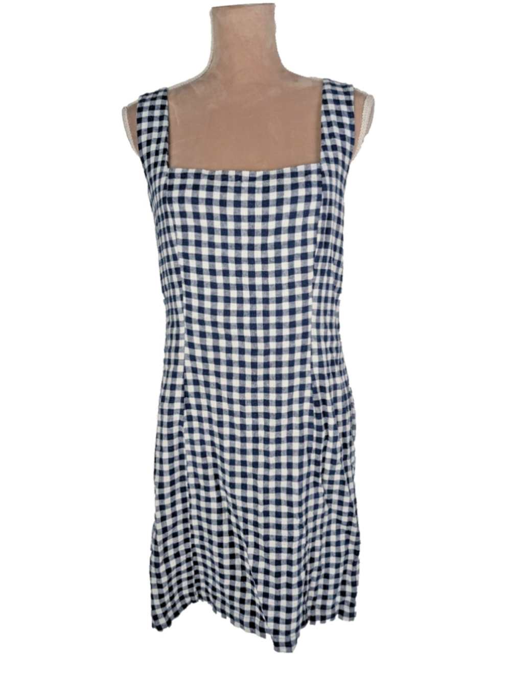 Old Navy Gingham Mini Dress Linen Navy White Size M Beach Picnic Preppy